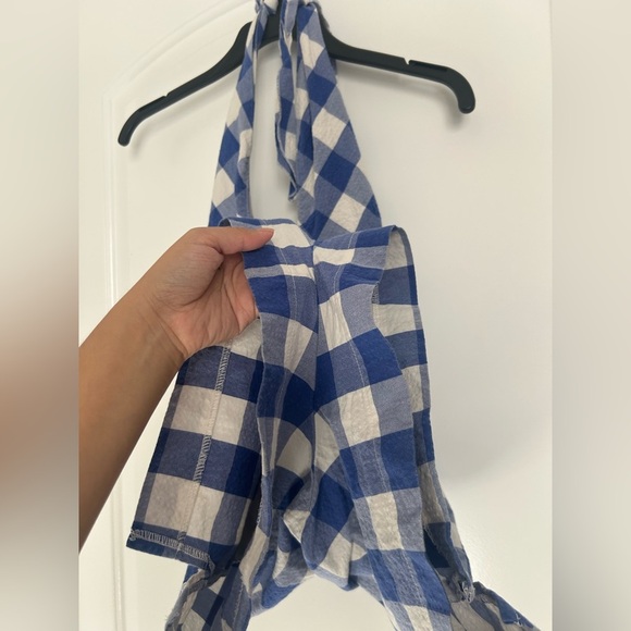 Maeve Anthropologie Halter Micro-Mini Blue Gignham romper size 6 preppy plaid - Picture 11 of 16